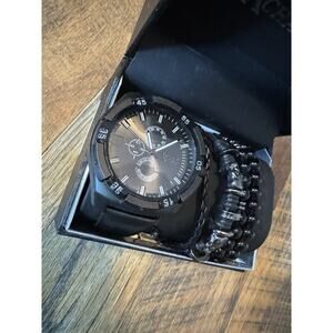 American‎ Exchange Mens Bracelet And Watch Set New Black